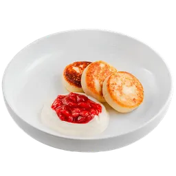 Сырники со сметаной и клубничным компоте